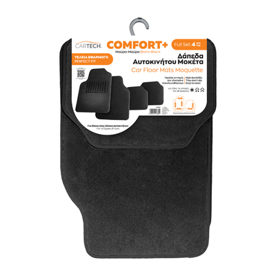 Cartech Σετ Πατάκια Μοκέτα Comfort Μαύρο 4τμχ (10380)