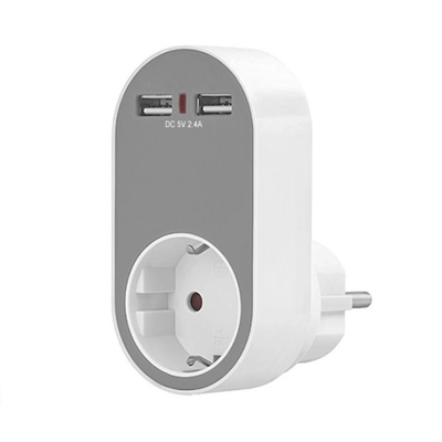 Eurolamp Φορτιστής 2 Θυρών USB-A (147-09010) – 5V/2.4A – Γκρι, Χωρίς Καλώδιο