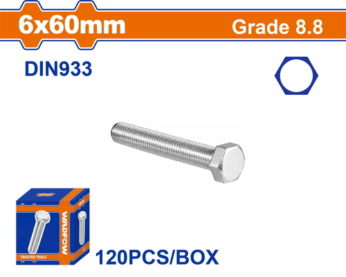 WADFOW ΒΙΔΑ ΕΞΑΓΩΝΗ ΓΑΛΒ. 8.8 DIN933 6X60 120TEM (WXSP51CA)