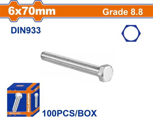 WADFOW ΒΙΔΑ ΕΞΑΓΩΝΗ ΓΑΛΒ. 8.8 DIN933 6X70 100TEM (WXSP51DA)