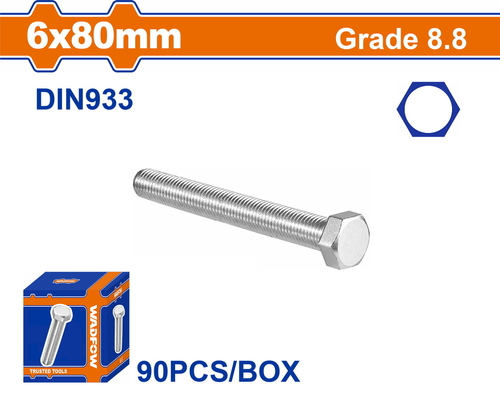 WADFOW ΒΙΔΑ ΕΞΑΓΩΝΗ ΓΑΛΒ. 8.8 DIN933 6X80 90TEM (WXSP51FA)
