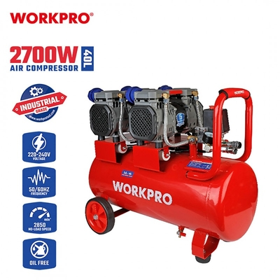 WORKPRO Επαγγελματικός Αεροσυμπιεστής Χαμηλού Θορύβου 40L – 2×1350W