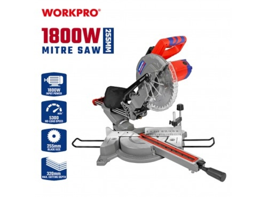 WORKPRO Φαλτσοπρίονο Συρόμενο Radial 1800W Φ255mm – Επαγγελματική Κοπτική Ακρίβειας