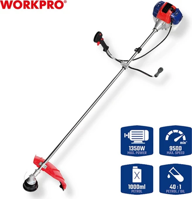 WORKPRO Θαμνοκοπτικό Βενζίνης 52cc – 420mm / 255mm Κοπή με Διπλό Ιμάντα